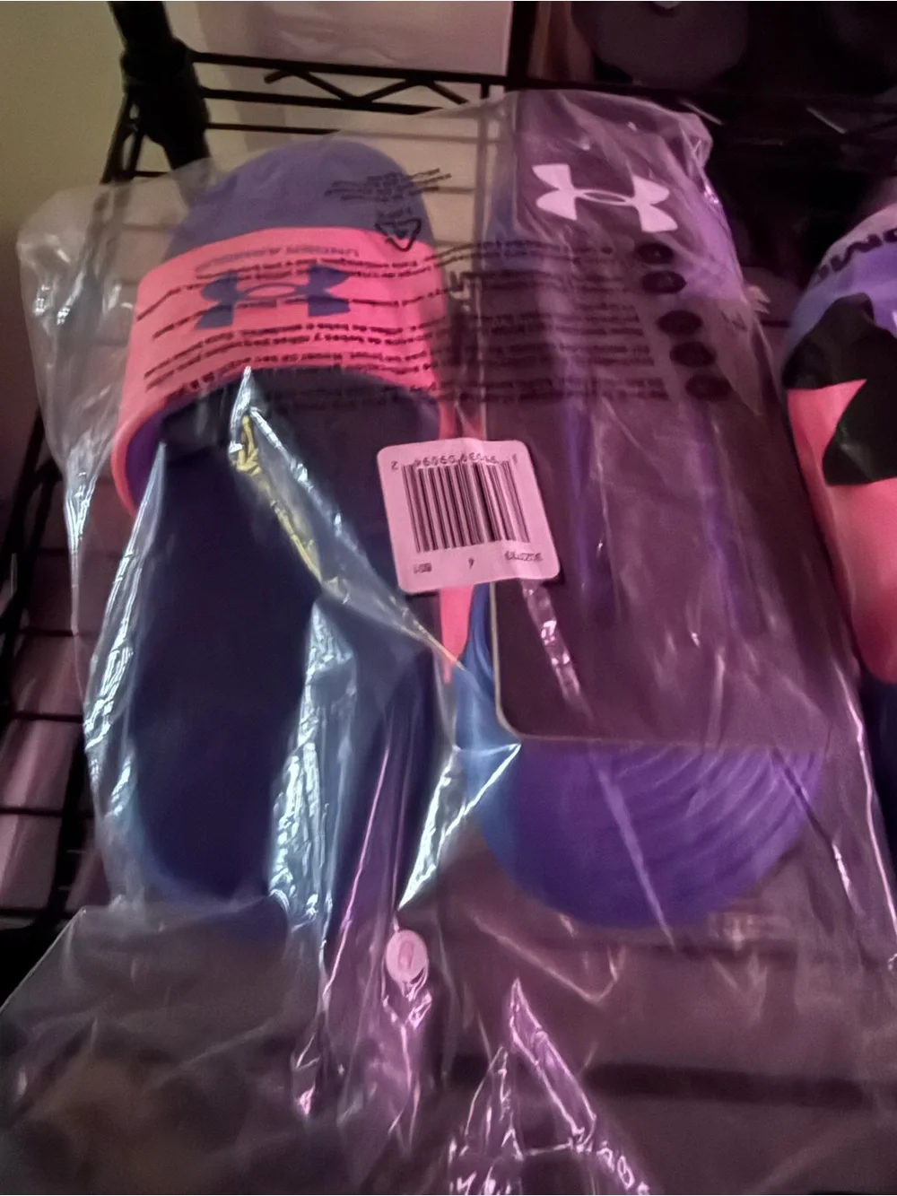 Under Armour Blue Footbed with Pink Strap Slides
